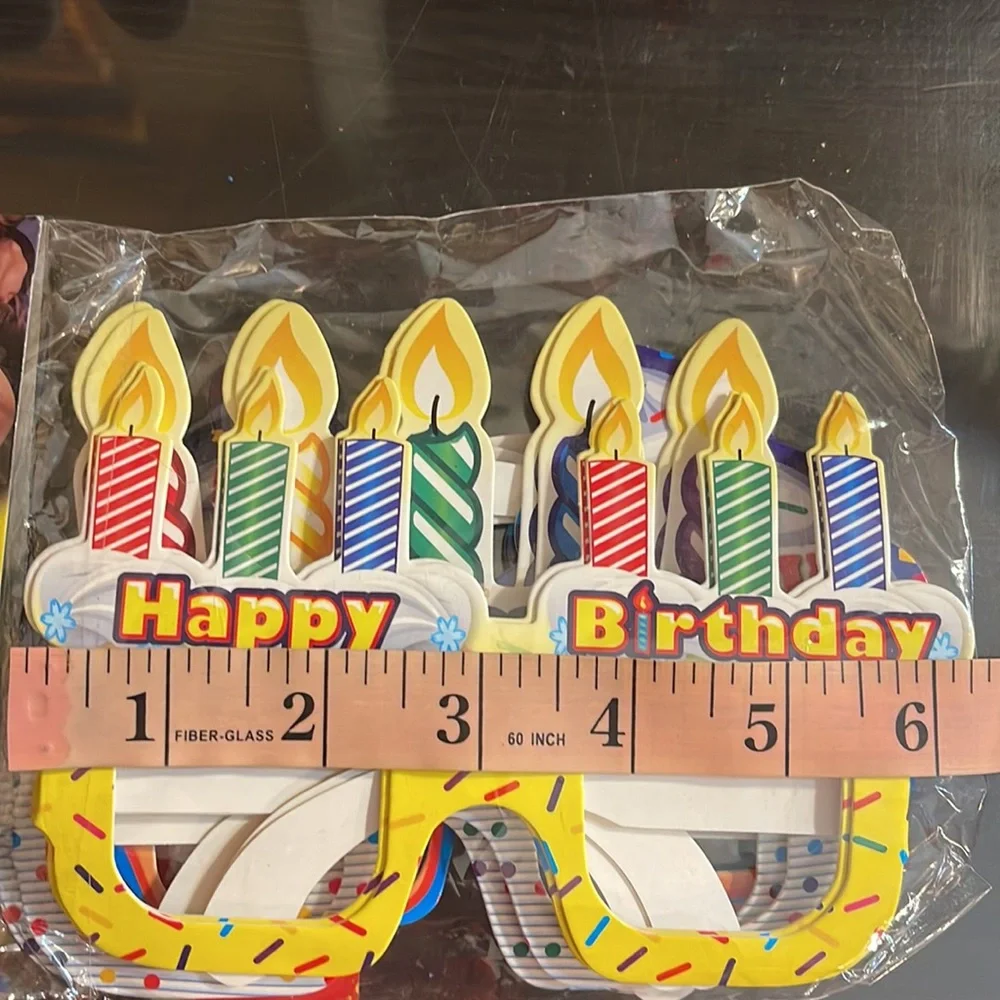 12~Colorful Funky Happy Birthday Cake Glasses w/candles party gag gift 6 1/2”